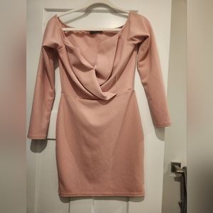 Misguided off the shoulder pale pink dress